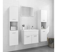 Mangloder - Set di mobili da bagno in legno bianco con mobiletto sottolavabo, 2 armadi alti, lavabo da incasso e specchio, salvaspazio, con spazio di archiviazione e scarico push-open per bagno