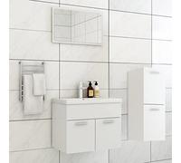 Mangloder - Set di mobili da bagno in legno bianco con mobiletto sottolavabo, armadietto medio, lavabo da incasso, specchio, salvaspazio, con spazio di archiviazione e scarico push-open per bagno