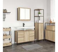 Mangloder - Set di mobili da bagno in rovere Sonoma con mobiletto sottolavabo e mensola, in legno, 2 pezzi, 4 cassetti, ante, per interni, moderno, nero, 36 x 35 x 165 cm