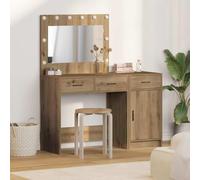 Mangloder - Set tavolo da toeletta marrone con illuminazione a LED e specchio, 2 pezzi in legno, 3 cassetti, 78,5 x 41 x 75 cm, spazio per camera da letto e spogliatoio
