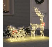Mangloder - Slitta a forma di renna bianca calda, in acrilico, 70 x 26 x 130 cm, 200 LED, USB, per interni ed esterni protetti, decorazione natalizia con fiocco rosso, resistente all'inverno, moderna