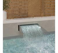 Mangloder - Soffione a cascata in acciaio inox, 60 x 34 x 14 cm, opaco, spazzolato, per laghetto, piscina, giardino, terrazza, balcone, con flusso d'acqua costante, decorazione cascata