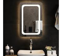 Mangloder Specchio da bagno a LED, 40 x 60 cm, vetro senza cornice, impermeabile IP65, spessore 4 mm, porta USB 1,5 m, con ganci e clip per montaggio a parete in bagno, bagno degli ospiti e corridoio