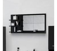Mangloder - Specchio da bagno nero, in legno, 90 x 10,5 x 45 cm, con 3 ripiani e montaggio a parete, per bagno, WC degli ospiti, lavabo e cosmetici, colore: nero