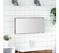 Mangloder Specchio da Parete Marrone 80x37cm in Vetro e Legno Engineered con Illuminazione a LED, Piatto, Ideale per Bagno, WC degli Ospiti, Lavabo, Design Moderno, Salvaspazio e Durevole