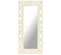 Mangloder - Specchio intagliato a mano, bianco, in legno massello di mango, 110 x 50 cm, senza cornice, per parete e supporto, decorazione per corridoio, bagno, camera da letto, soggiorno, ingresso