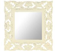 Mangloder - Specchio intagliato a mano in legno massello di mango bianco, 50 x 50 cm, per parete e supporto, corridoio, bagno, camera da letto, decorazione in stile vintage boho con finitura naturale