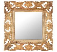 Mangloder Specchio intagliato a mano in legno massello di mango marrone, 50 x 50 cm, da parete, supporto, cosmetici, trucco, rasoio, corridoio, bagno, decorazione, senza montaggio, finitura naturale