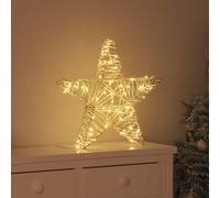 Mangloder Stella 3D con 50 LED bianco caldo, decorazione natalizia in rattan, 55 x 52,5 x 9 cm, USB, telecomando, per interni ed esterni protetti, per finestre, abete, avvento e inverno