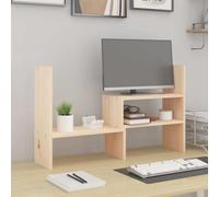 Mangloder - Supporto per monitor in legno di pino massiccio, regolabile da 39 a 72 cm, per postazione di lavoro ergonomica in casa e ufficio, con spazio per tastiera, mouse, stampante e gestione dei