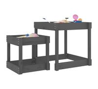 Mangloder - Tavolino da gioco grigio in legno di pino massiccio per bambini, per esterni, robusto giocattolo per giardino, terrazza, cortile, parco giochi, sabbiera, spiaggia, campeggio, include due