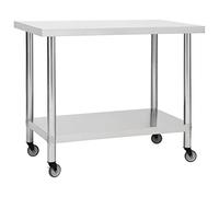 Mangloder - Tavolo da lavoro in acciaio inox, 100 x 60 x 85 cm, con ruote, per cucina commerciale, ristorante, catering, snack, mensa, hotel, bar, bistrot, preparazione e conservazione dei cibi