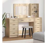 Mangloder - Tavolo da toeletta con cassetti, in legno di rovere Sonoma, set da 3 pezzi con specchio, illuminazione e spazio per riporre oggetti, per camera da letto, spogliatoio e ordine nella vita