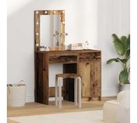 Mangloder - Tavolo da toeletta con porta, 2 pezzi, marrone, in legno, 50 x 41 x 135 cm, con striscia di luce LED, cassetto e spazio per riporre in ordine la camera da letto, lo spogliatoio e il trucco