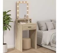 Mangloder - Tavolo da toeletta con specchio e cassetto illuminato, per camera da letto, in legno marrone, 50 x 41 x 140 cm