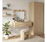 Mangloder - Tavolo da toeletta in legno marrone, 83 x 40 x 70 cm, con cassetto a specchio e illuminazione per riporre oggetti in camera da letto