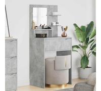 Mangloder - Tavolo da toeletta per camera da letto, in legno grigio cemento, con specchio, cassetto, 2 ripiani, per ordine nello spogliatoio e in bagno