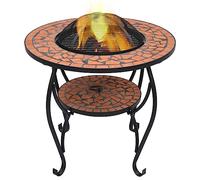 Mangloder - Tavolo per braciere a mosaico in ceramica, terracotta, 68 cm, in acciaio, con protezione dalle scintille, struttura a quattro gambe, per giardino, terrazza, legna da ardere, calore, fiamma