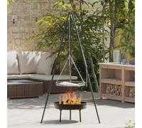 Mangloder - Treppiede per falò, 3 pezzi, nero, in acciaio, 92 x 92 x 171,5 cm, portatile per esterni, forma triangolare stabile per cucinare, arrostire e preparare sul fuoco