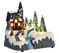 Mangloder - Villaggio di Natale decorativo multicolore in plastica, 20,5 x 17 x 21 cm, con illuminazione a LED, città luminosa per soggiorno, davanzale, tavolo e camino, atmosfera invernale