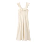 Mango - Vestito midi in misto lino color crema con volant-Neutro XL
