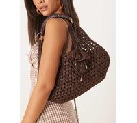 Mango - Borsa a mano all'uncinetto con charm a fiore marrone No Size