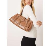 Mango - Borsa bowling da spalla stile rétro color toffee con gancio-Marrone No Size