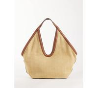 Mango - Borsa da spalla intrecciata beige con finiture marroni-Marrone No Size