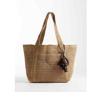 Mango - Borsa shopping in rafia beige-Neutro No Size