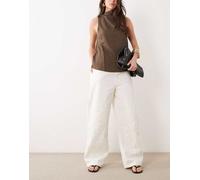 Mango - Cameron - Jeans dritti in cotone 100% color crema con ricami-Neutro 36