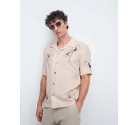 Mango - Camicia a maniche corte écru minimal con stampa a fiori-Neutro XS
