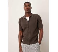 Mango - Camicia a maniche corte in maglia di cotone marrone L