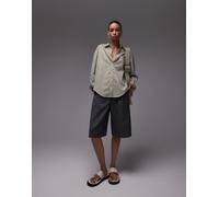 Mango - Camicia a righe bianche e verdi-Verde M