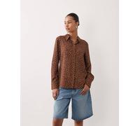 Mango - Camicia classica marrone e crema a pois M