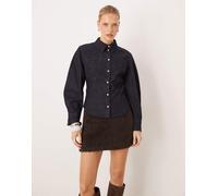 Mango - Camicia di jeans in misto cotone color indaco stretta in vita-Blu XL
