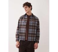 Mango - Camicia giacca in misto lana blu e marrone a quadri XL