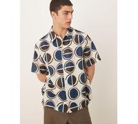 Mango - Camicia marrone e blu con stampa geometrica S