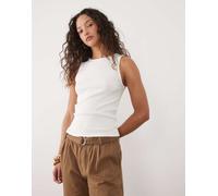 Mango - Canotta bianca a coste con scollo a vogatore in misto cotone-Bianco XS