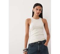 Mango - Canotta color panna con scollo a vogatore in misto cotone con perle sintetiche-Neutro XS