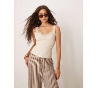 Mango - Canotta in misto cotone beige con spalline larghe in pizzo-Neutro S