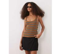 Mango - Canotta in misto cotone marrone e nera a righe L
