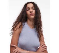 Mango - Canotta in misto lino a costine blu pallido M