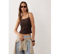 Mango - Canotta marrone con finiture in pizzo L