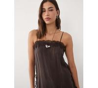 Mango - Canotta marrone con finiture in pizzo S
