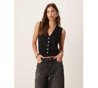 Mango - Canotta nera in maglia con scollo a V-Nero XS