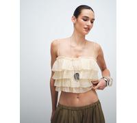 Mango - Canottiera a balze in tessuto stropicciato beige-Neutro L