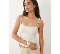 Mango - Canottiera bianca con scollo squadrato e fascette con perline-Bianco XS