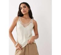 Mango - Canottiera in raso beige chiaro con dettagli in pizzo-Neutro M