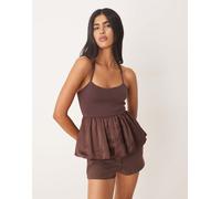 Mango - Canottiera marrone con fondo a peplo S