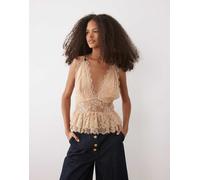 Mango - Canottiera premium a balze in pizzo beige-Neutro M